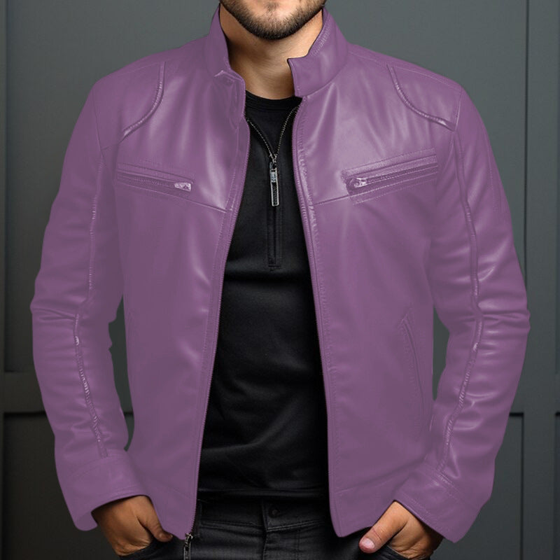Men's Stand Collar  Leather Jacket