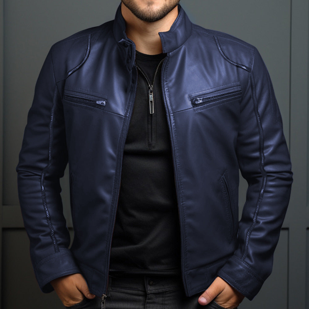 Men's Stand Collar  Leather Jacket