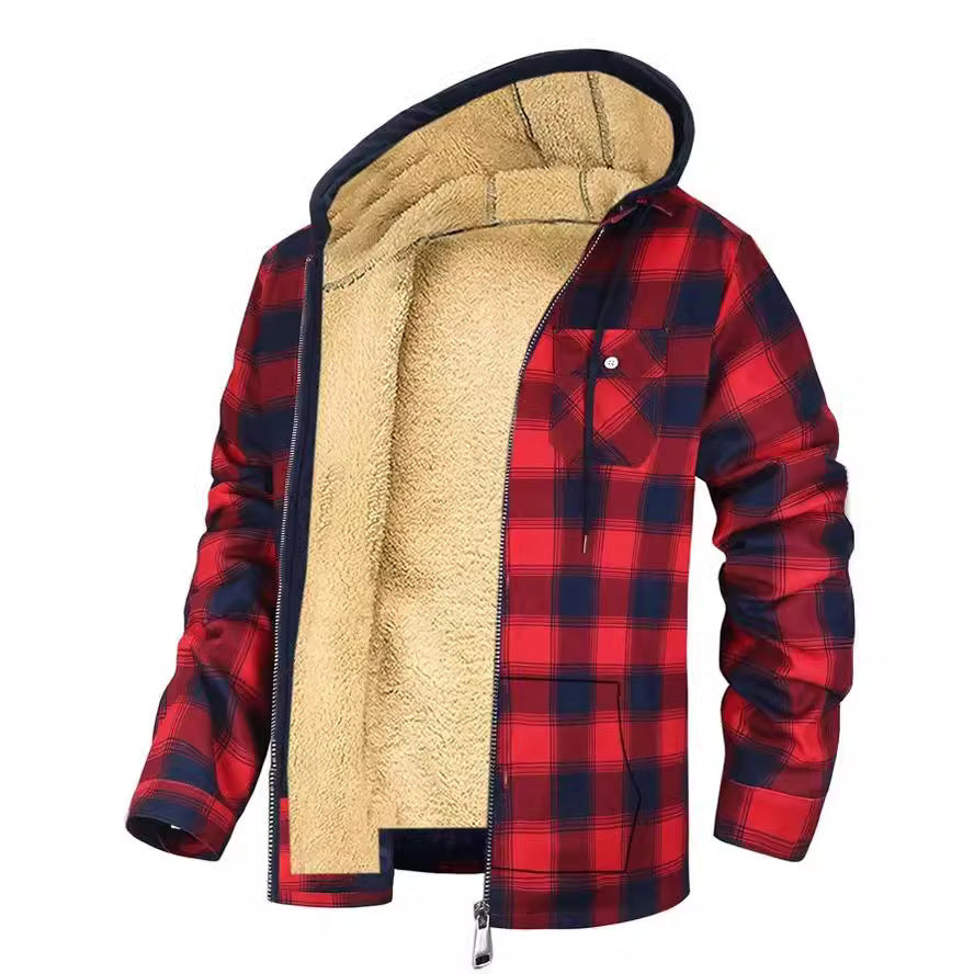 Men's Print Hooded Zip-Up Jacket ,Thickened Cotton-padded Warm Coat