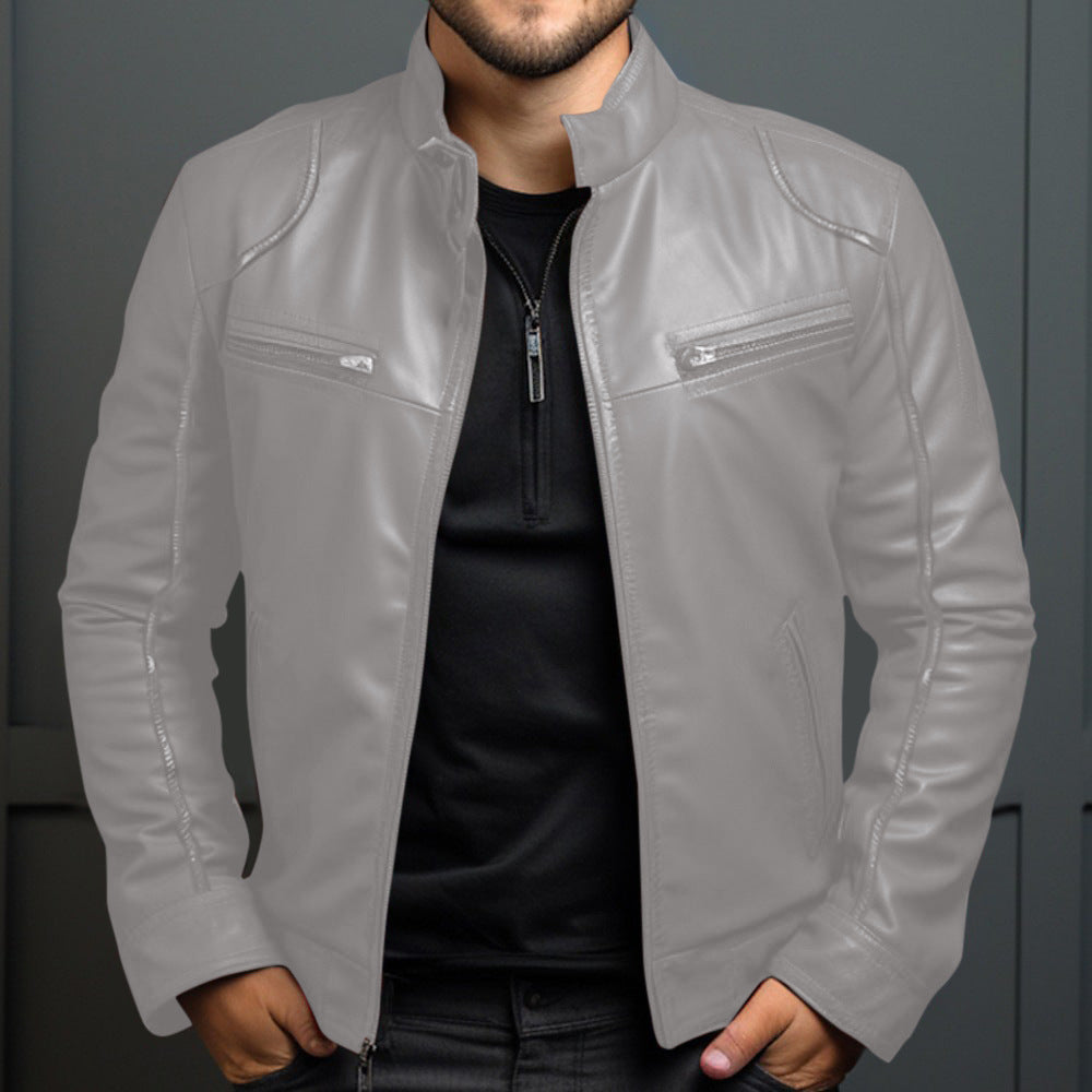 Men's Stand Collar  Leather Jacket