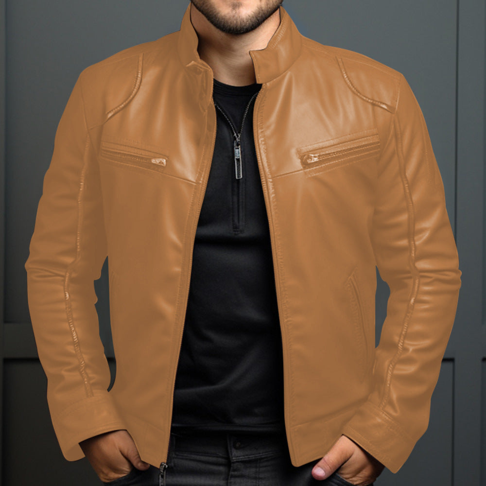 Men's Stand Collar  Leather Jacket
