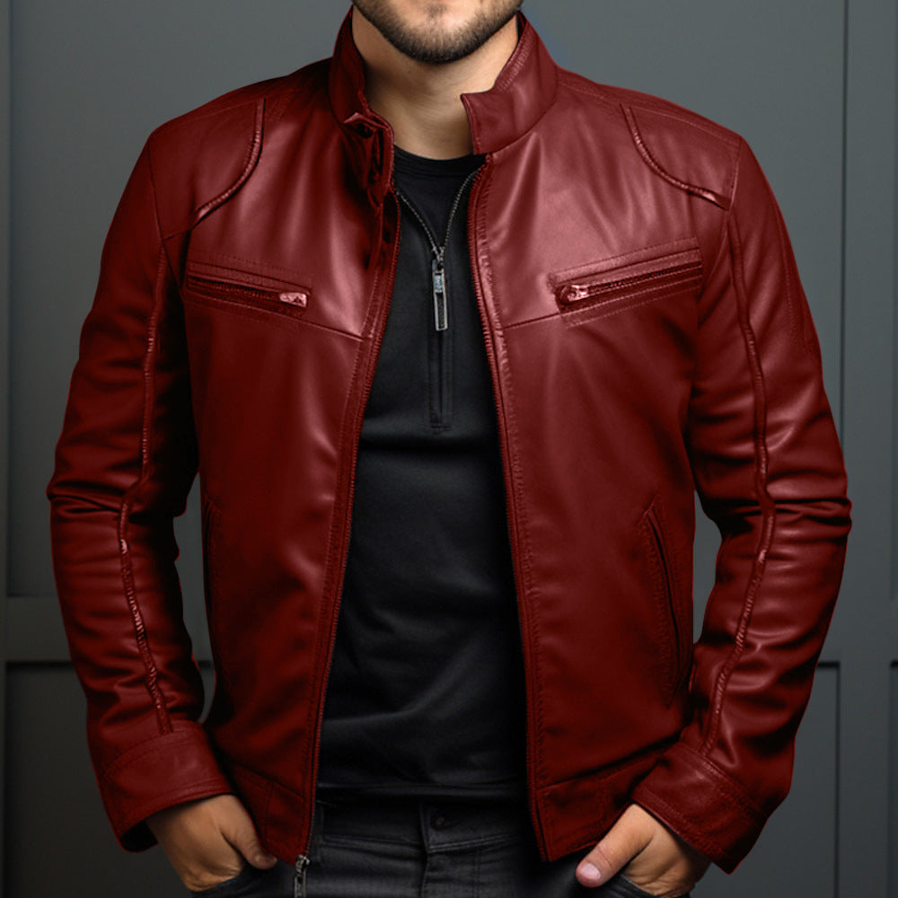 Men's Stand Collar  Leather Jacket