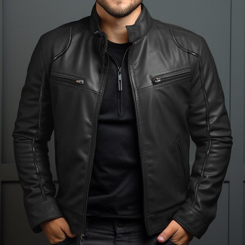 Men's Stand Collar  Leather Jacket