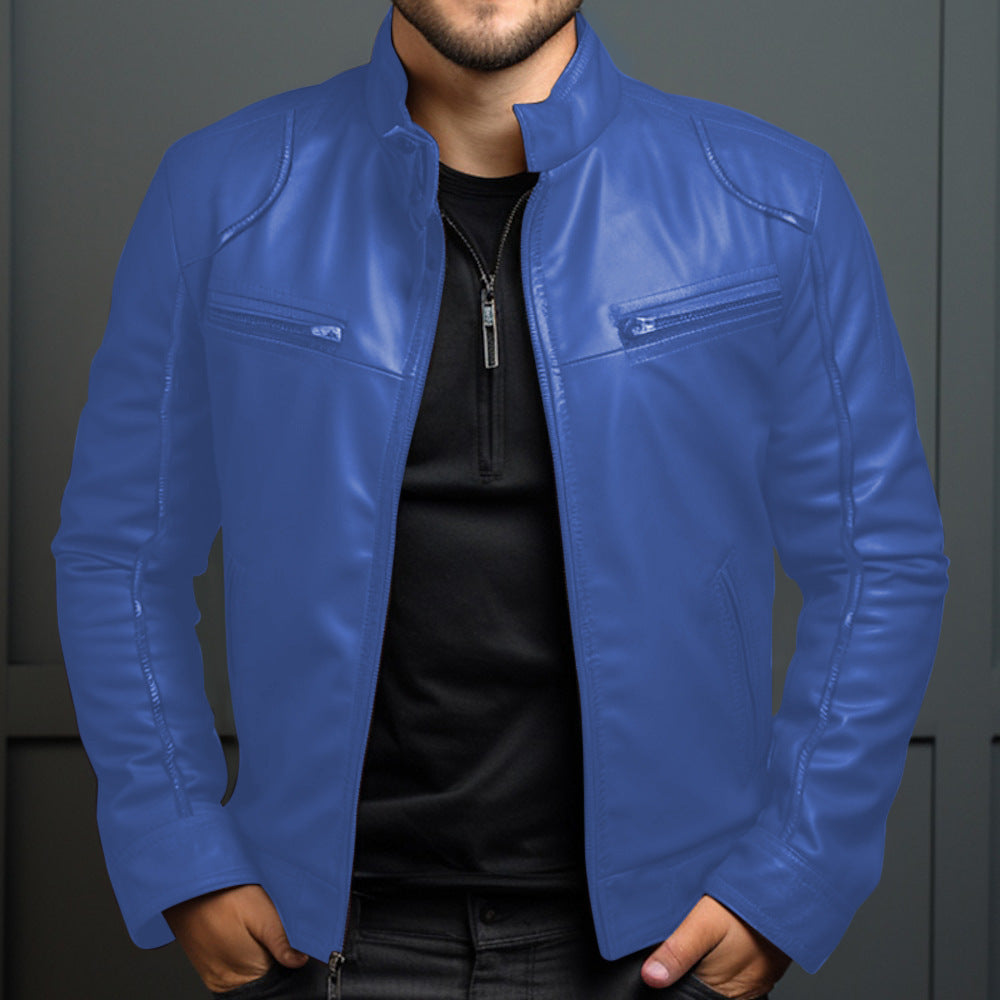 Men's Stand Collar  Leather Jacket