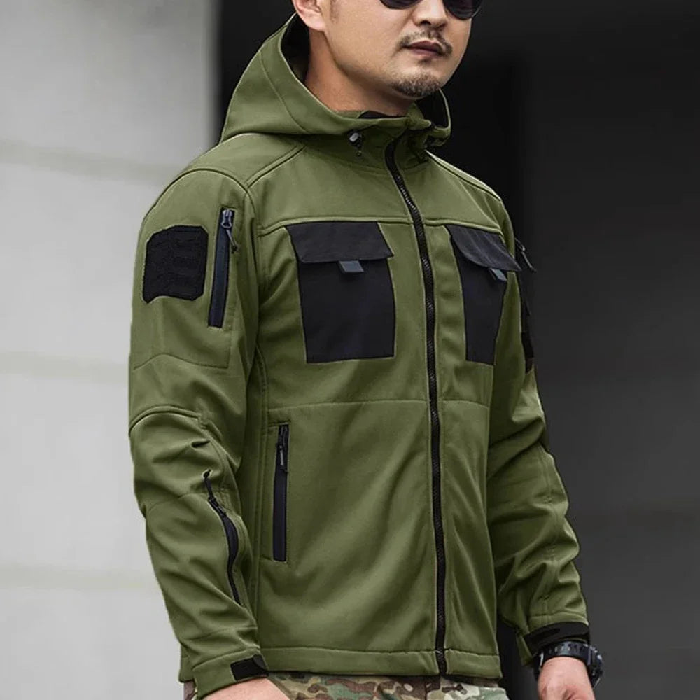 Winter Fleece Jacket Men Riding Outdoor Motorcycle Coats Tactical Multi-pocket Soft Shell Waterproof Windproof Warm Shark Skin