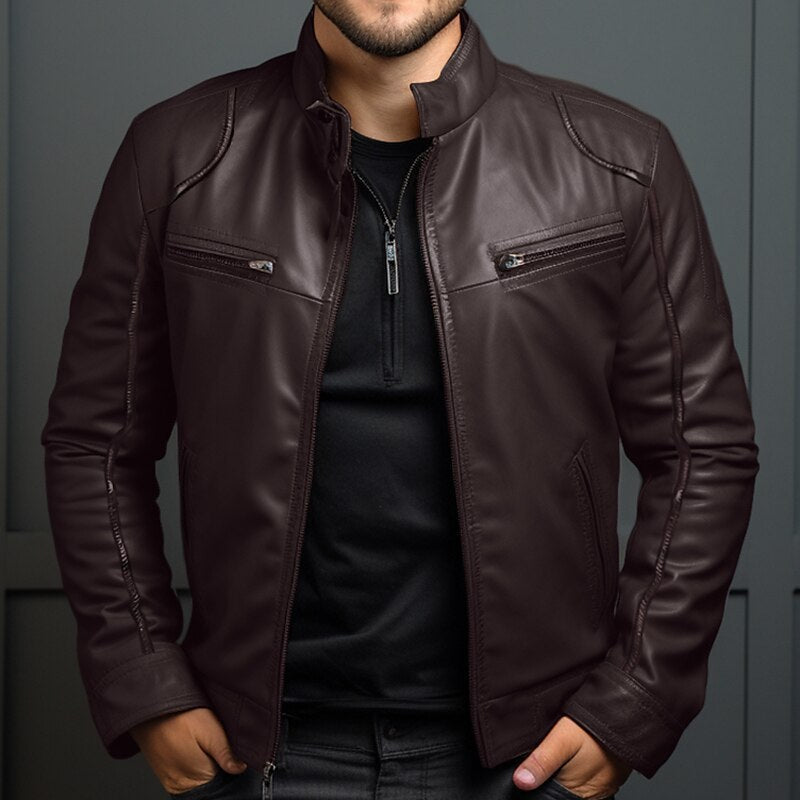 Men's Stand Collar  Leather Jacket
