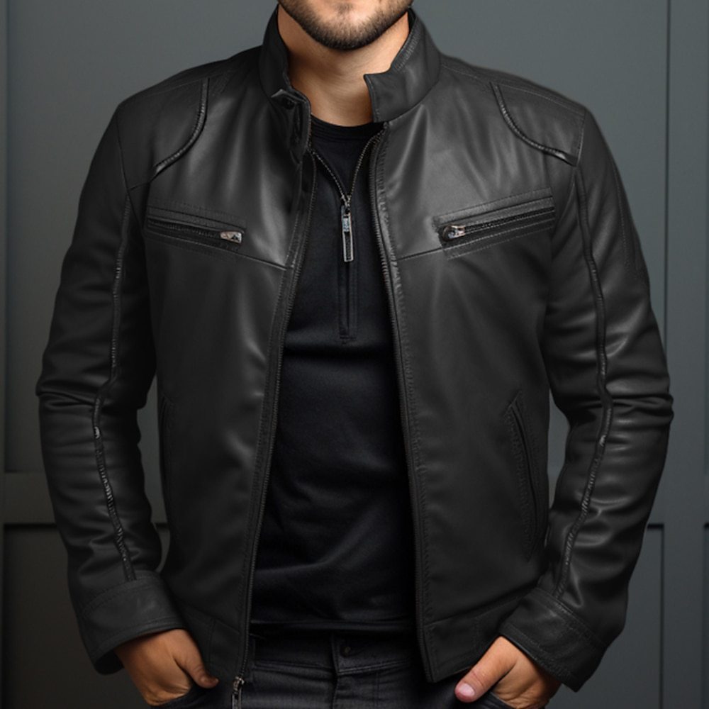 Men's Stand Collar  Leather Jacket