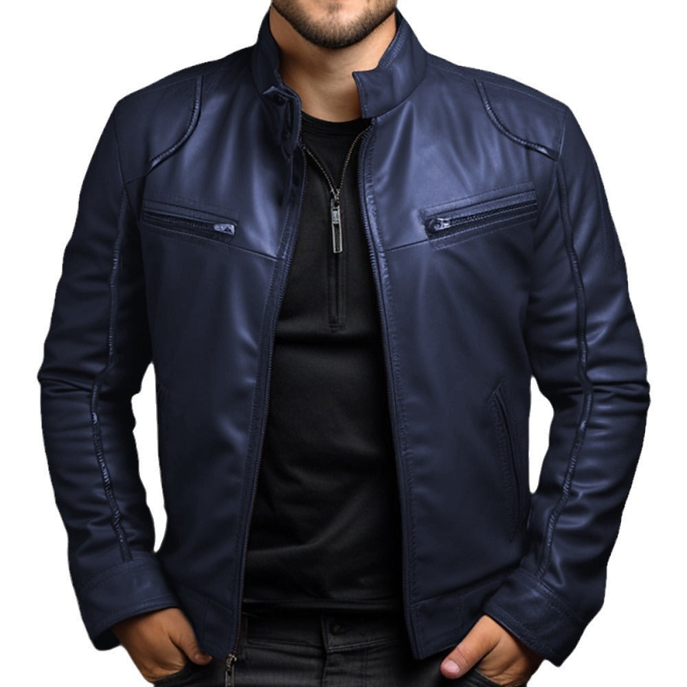 Men's Stand Collar  Leather Jacket