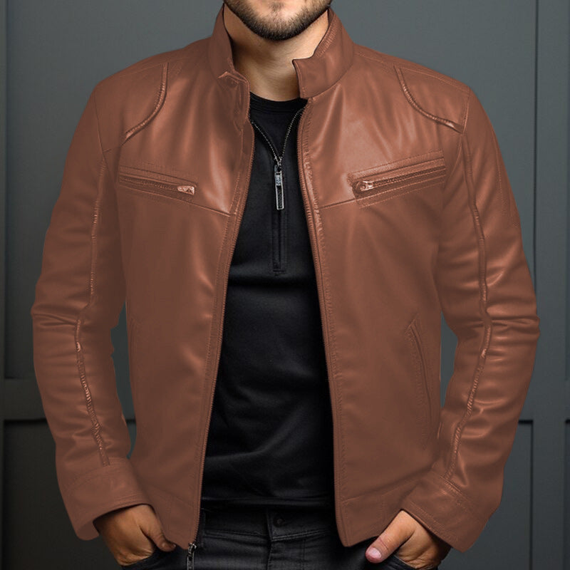 Men's Stand Collar  Leather Jacket