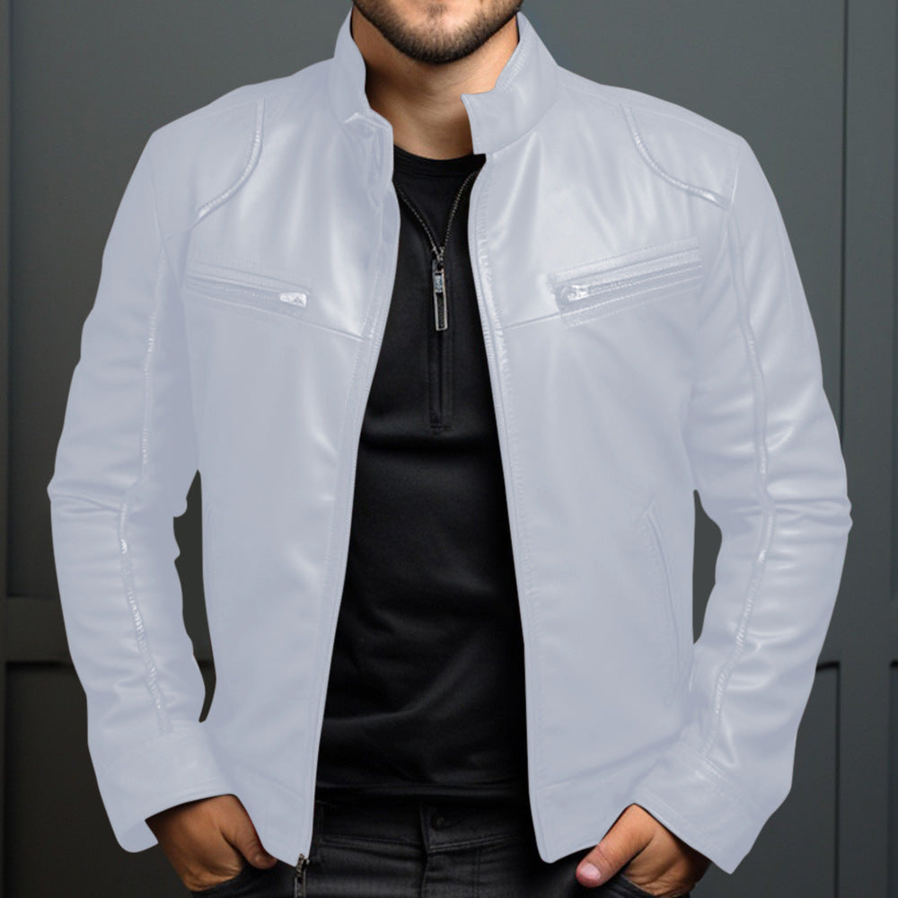 Men's Stand Collar  Leather Jacket
